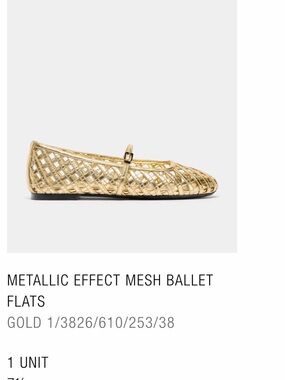 Zara Gold Metallic Mesh Mary Jane Flats